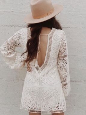 Jen's Pirate Booty Cream Open-Back Crochet Mini Dress